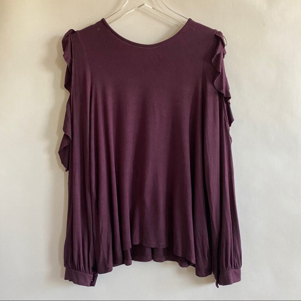 Lemontart Stitchfix long sleeve shirt with ruffles size large plum purple